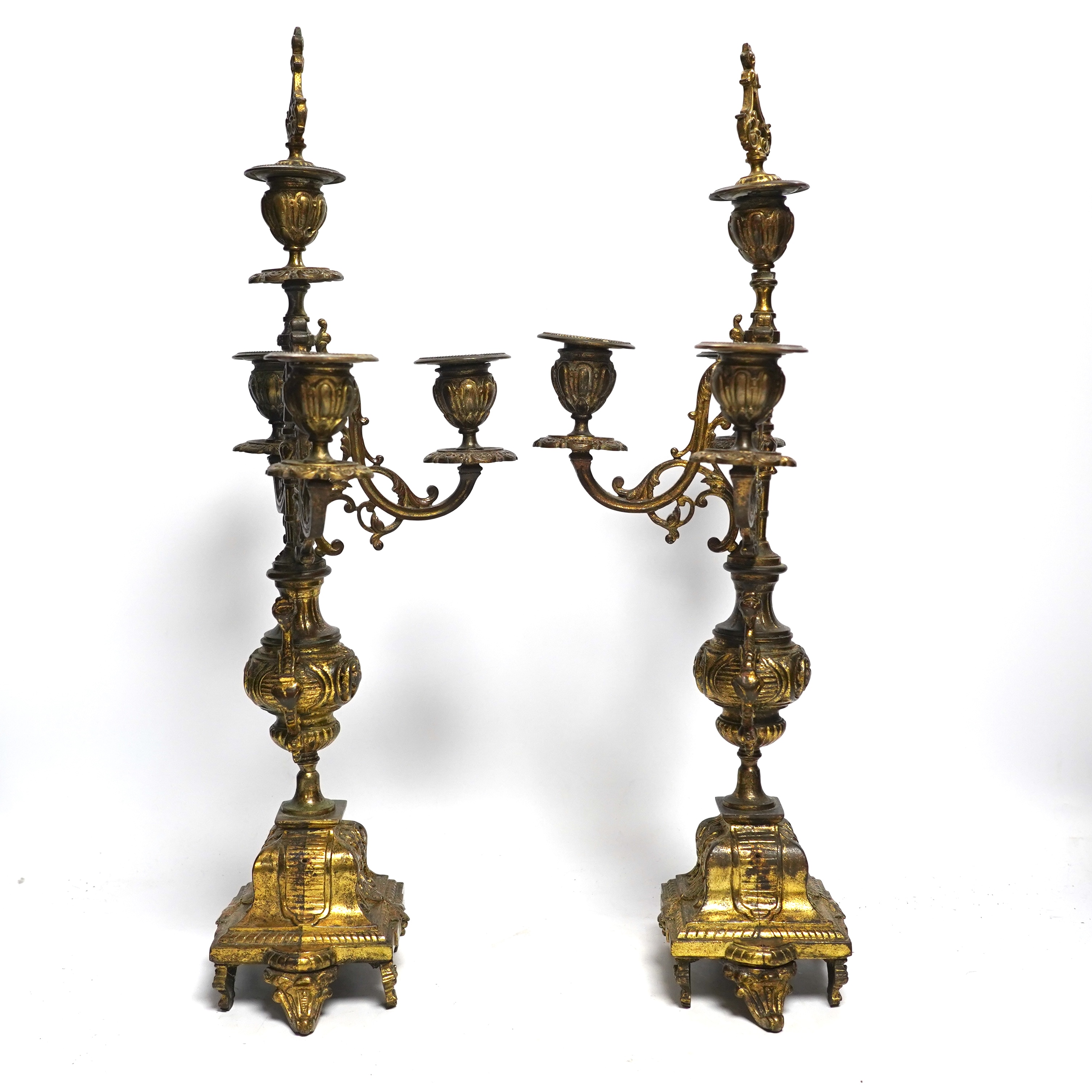 A pair of Victorian gilt brass candelabra, 51cm high